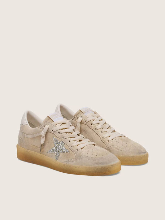 Ball Star femme en cuir velours nacré avec étoile à paillettes argentées