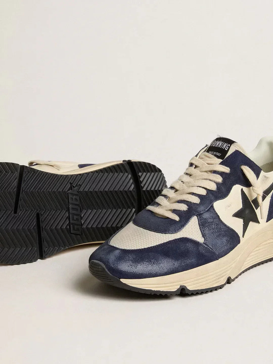 GGDB - Running Sole pour homme en cuir nappa noir et beige avec étoile et contrefort noirs