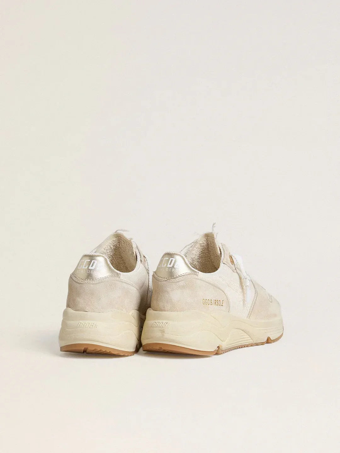 GGDB - Running Sole pour femme en toile avec étoile beige et contrefort en cuir lamé platine