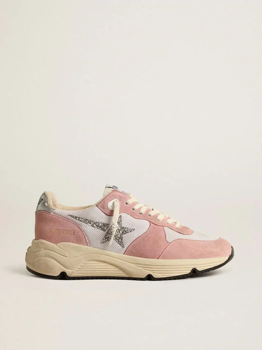 GGDB - Running Sole pour femme en résille grise et daim avec étoile à paillettes argentées