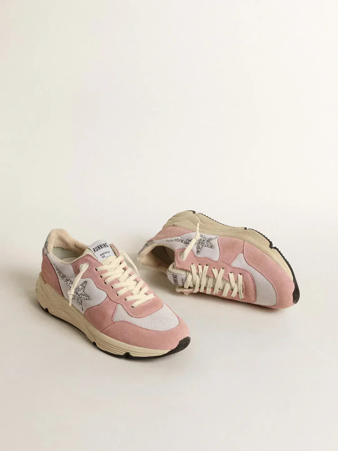 GGDB - Running Sole pour femme en résille grise et daim avec étoile à paillettes argentées