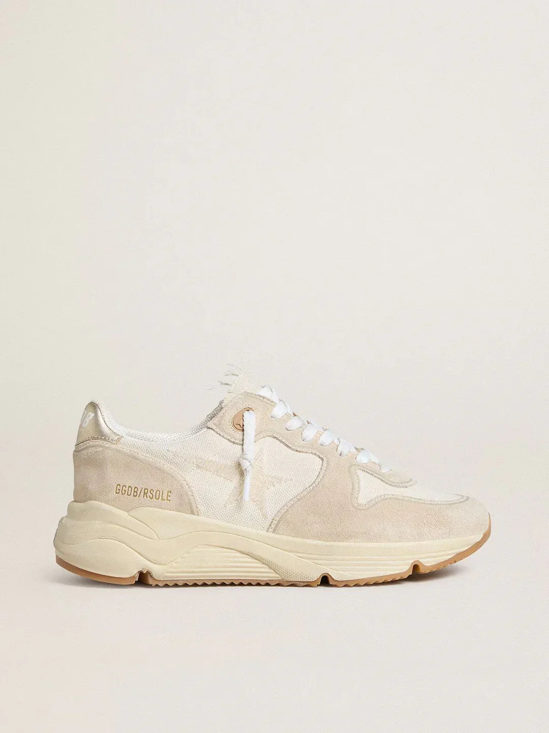 GGDB - Running Sole pour femme en toile avec étoile beige et contrefort en cuir lamé platine