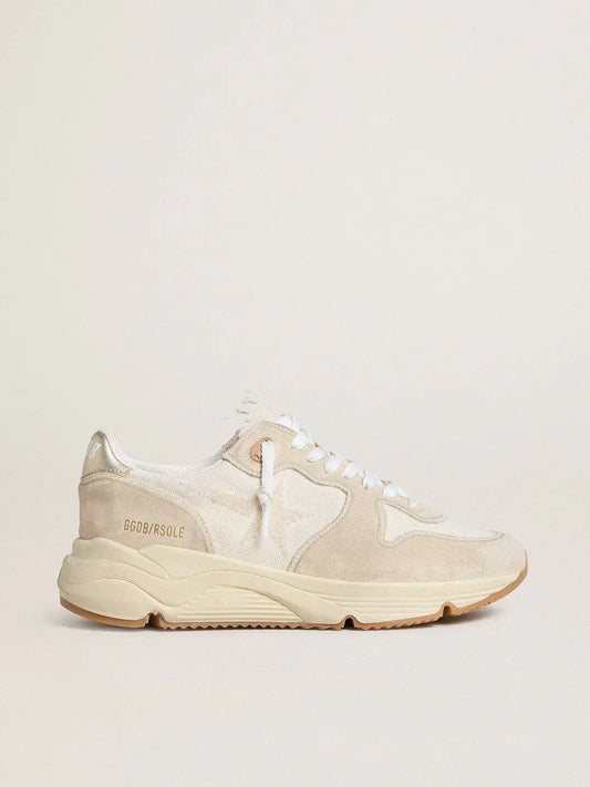 GGDB - Running Sole pour femme en toile avec étoile beige et contrefort en cuir lamé platine