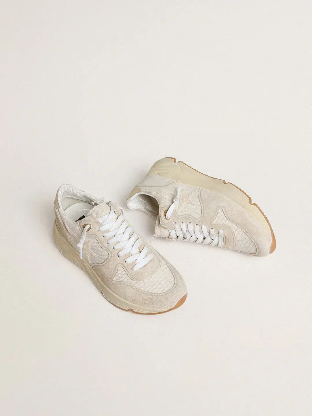 GGDB - Running Sole pour femme en toile avec étoile beige et contrefort en cuir lamé platine