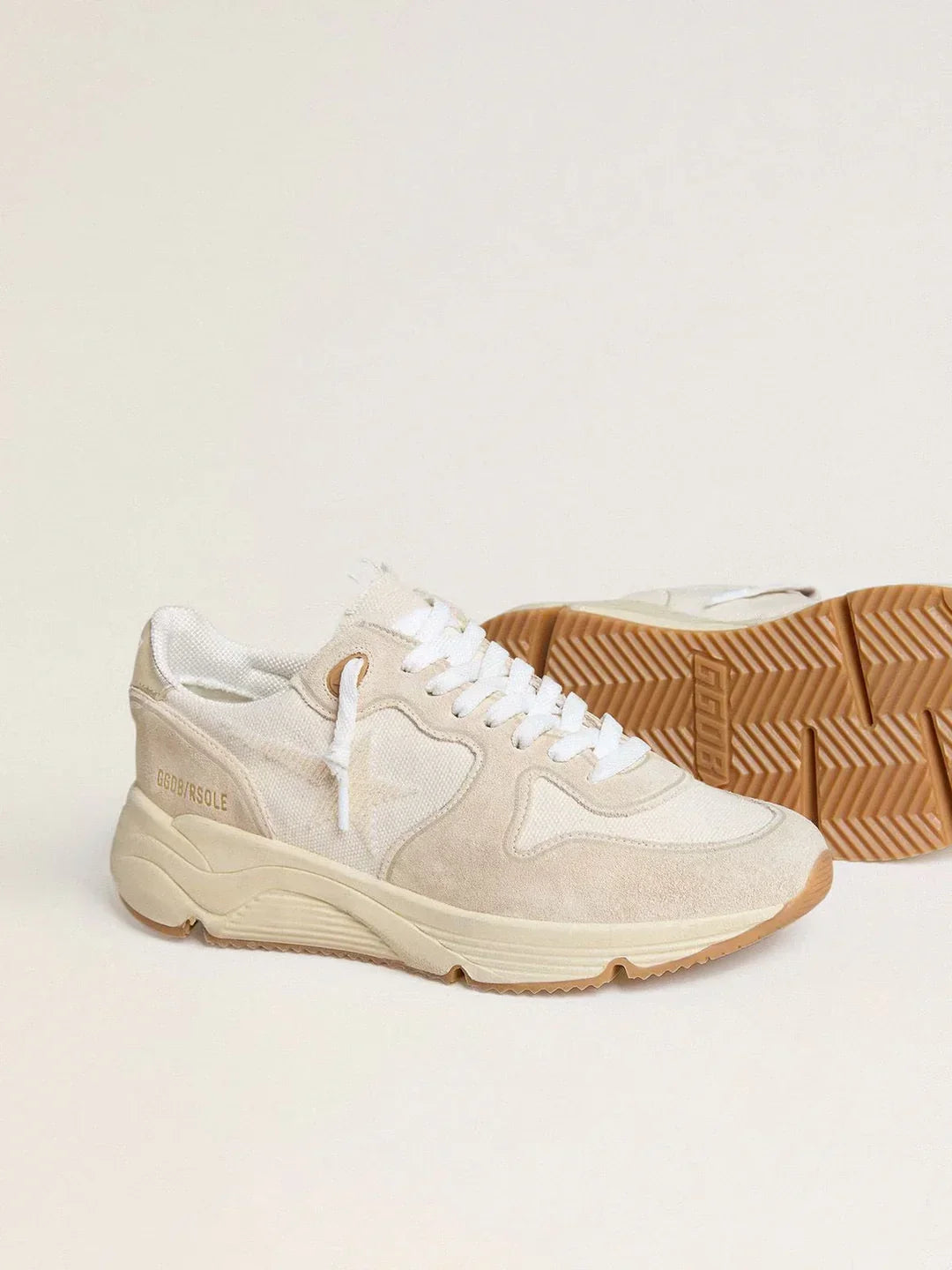 GGDB - Running Sole pour femme en toile avec étoile beige et contrefort en cuir lamé platine