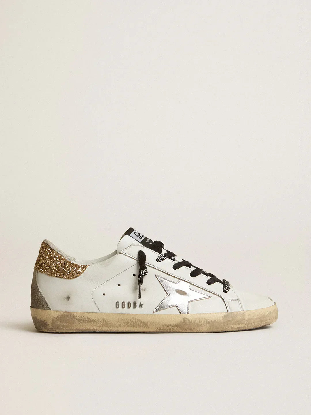 Super-Star en cuir blanc avec contrefort pailleté