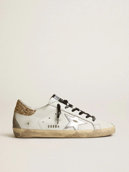 Super-Star en cuir blanc avec contrefort pailleté