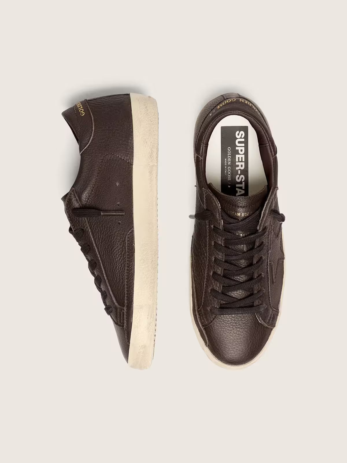 Super-Star pour homme en cuir marron foncé avec étoile en cuir ton sur ton