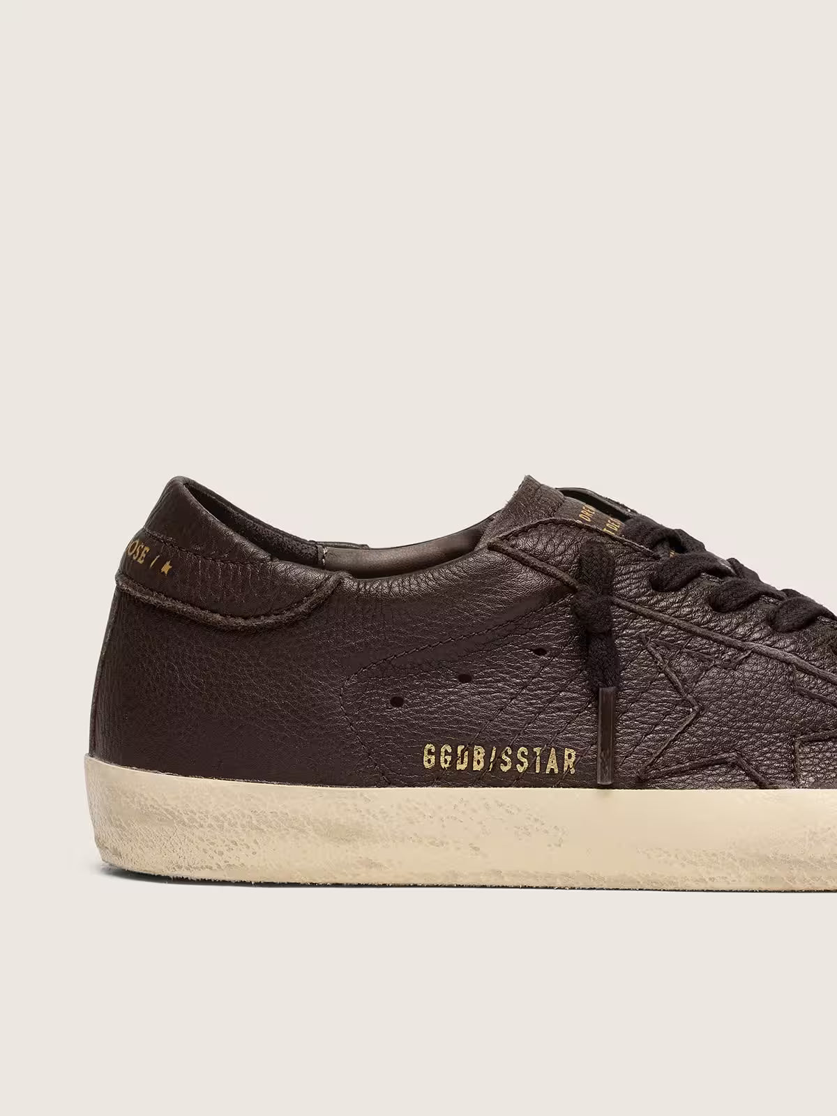 Super-Star pour homme en cuir marron foncé avec étoile en cuir ton sur ton