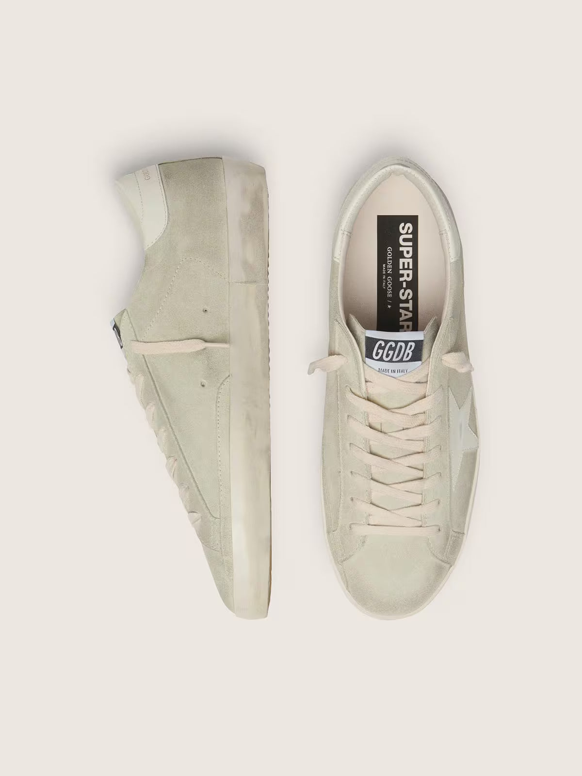 Super-Star homme en cuir velours gris clair avec étoile en cuir blanc