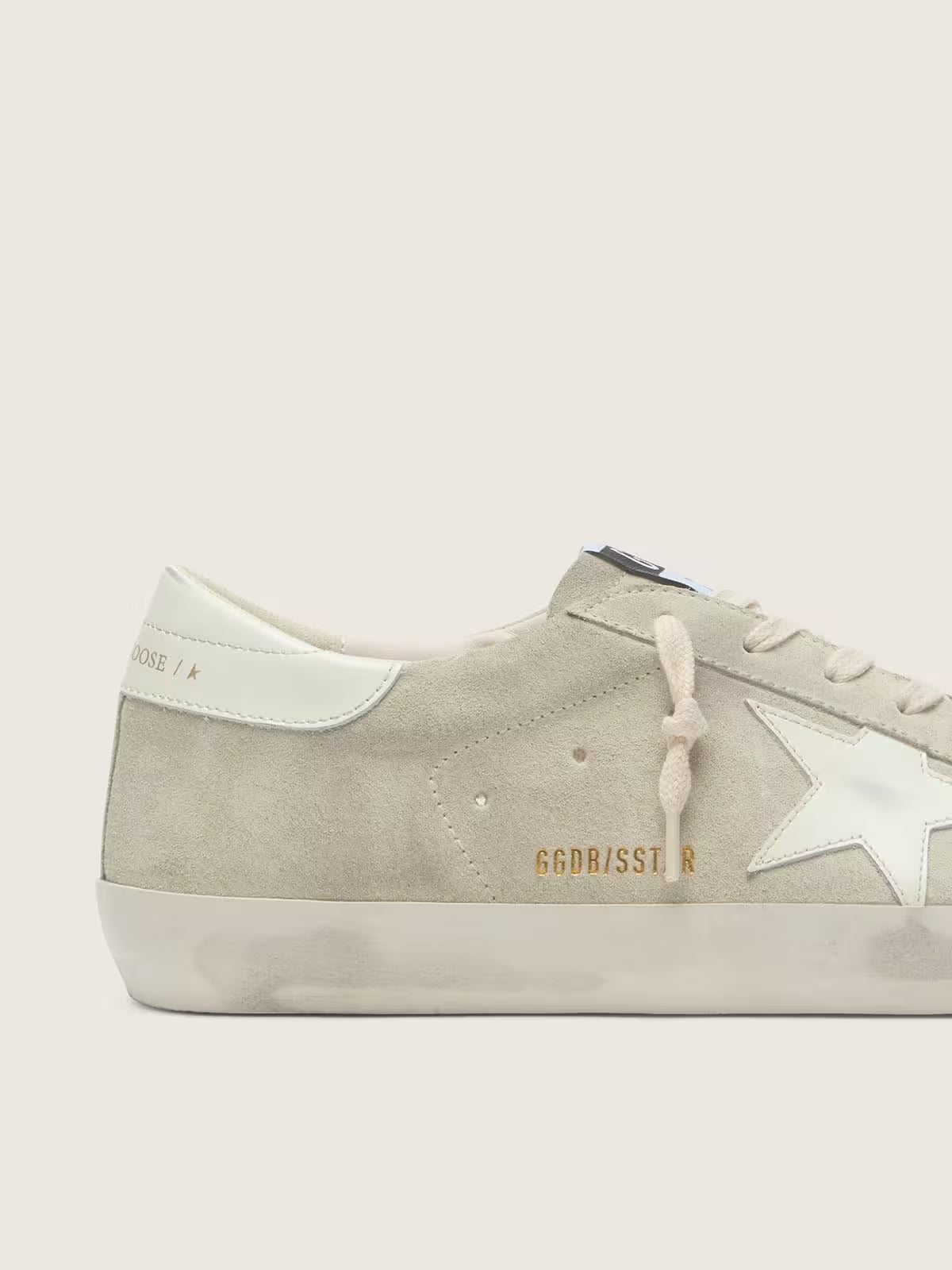Super-Star homme en cuir velours gris clair avec étoile en cuir blanc