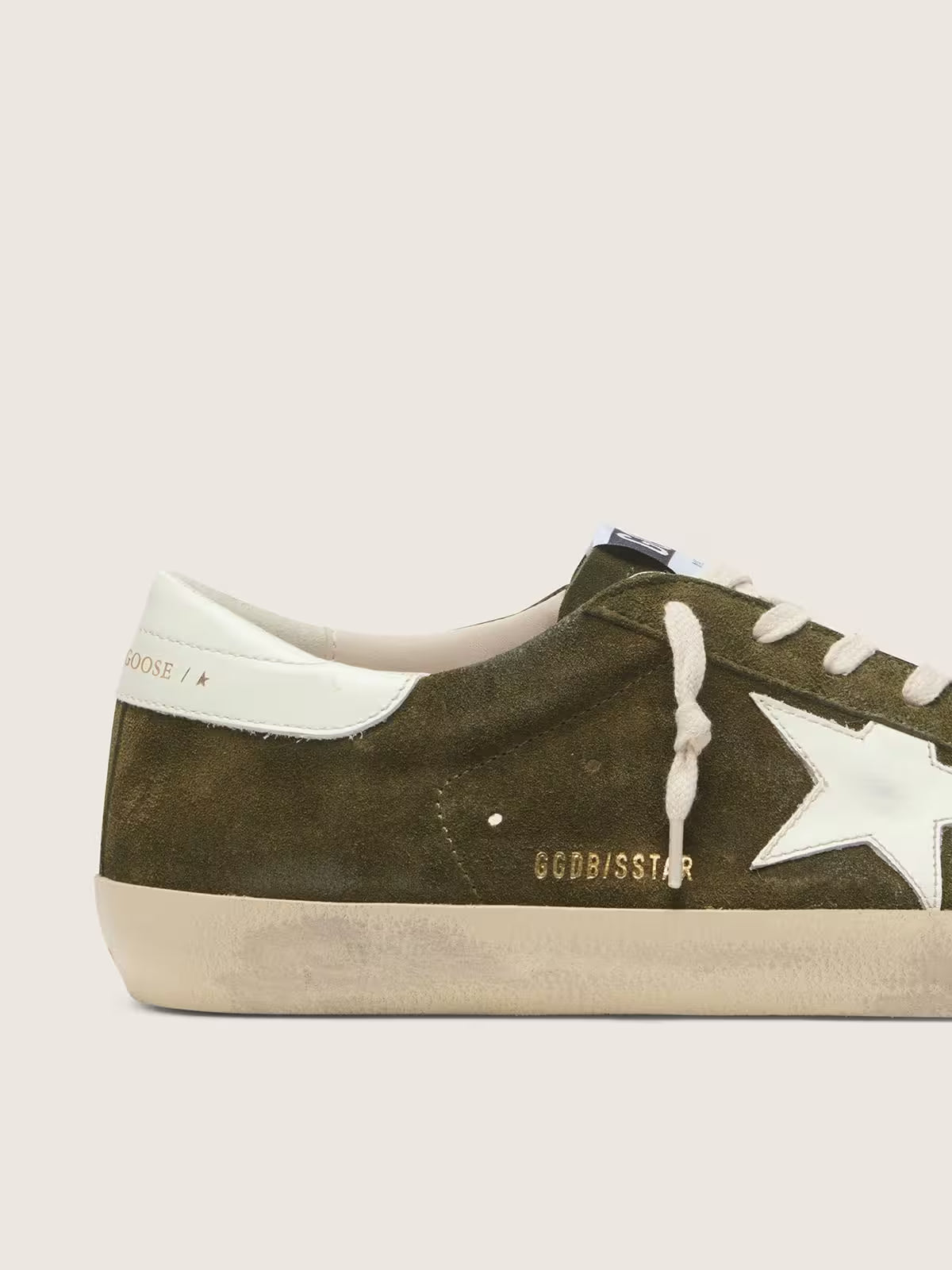 Super-Star homme en cuir velours vert olive avec étoile en cuir blanc