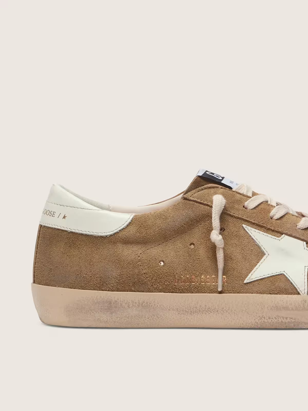 Super-Star homme en cuir velours tabac avec étoile en cuir blanc