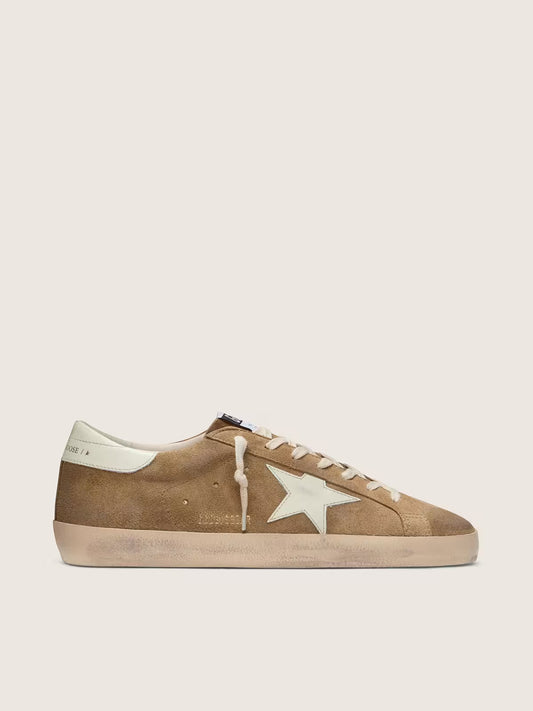 Super-Star homme en cuir velours tabac avec étoile en cuir blanc