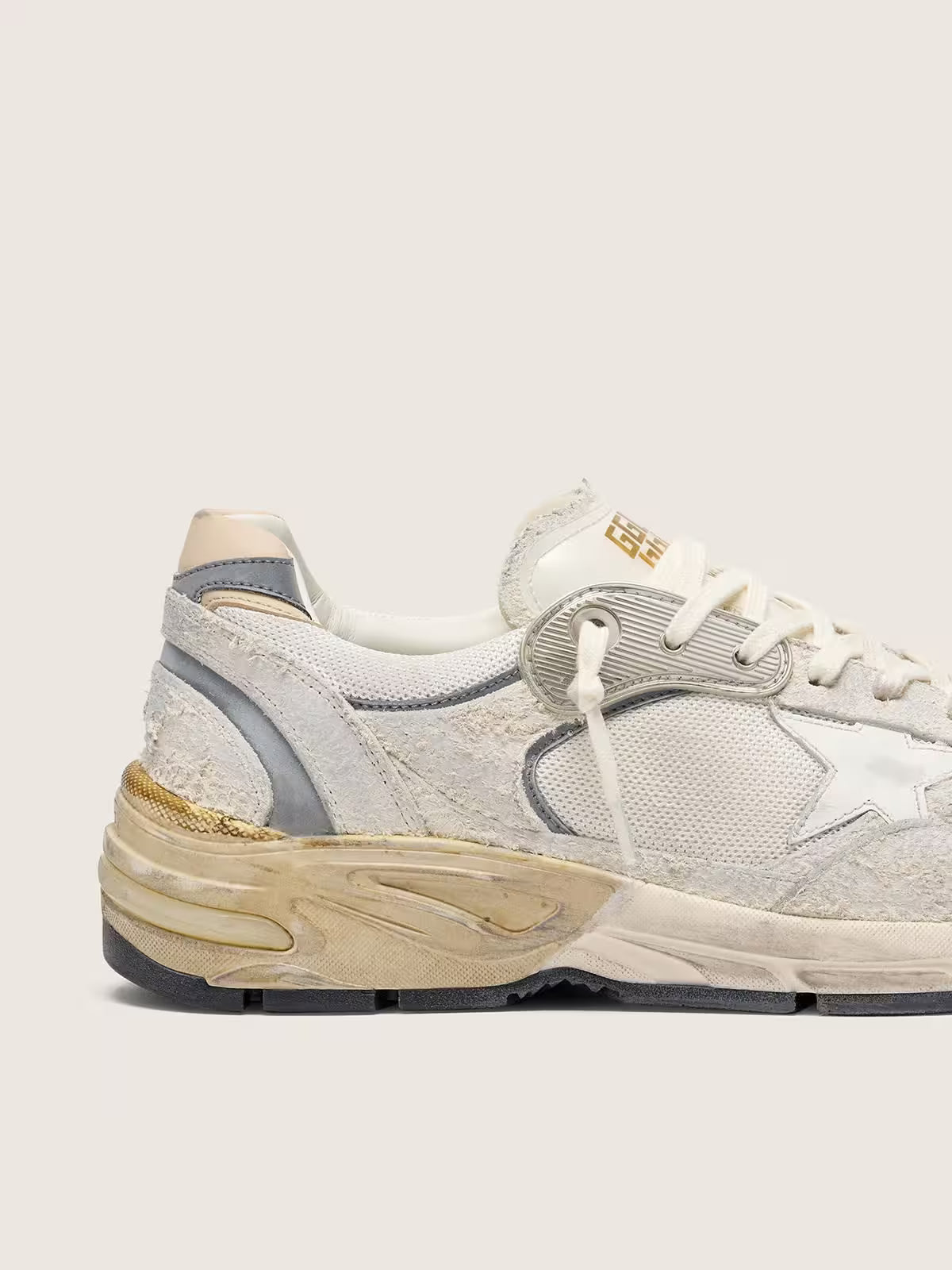 Dad-Star pour homme en cuir velours et résille avec étoile en cuir blanc et contrefort en cuir beige