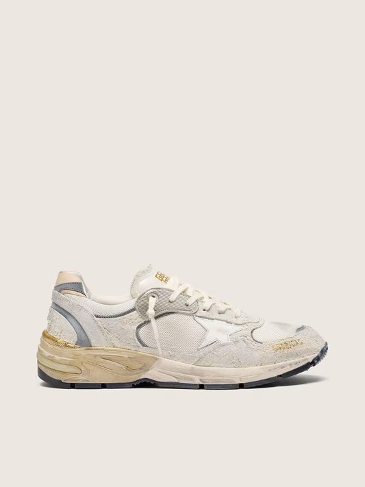 Dad-Star pour homme en cuir velours et résille avec étoile en cuir blanc et contrefort en cuir beige