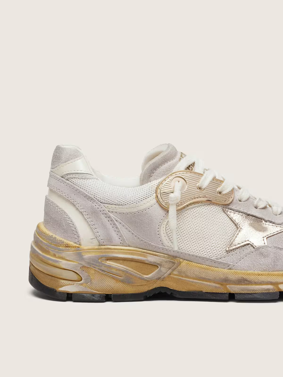 Dad-Star homme en résille et daim blanc avec étoile en cuir lamé doré