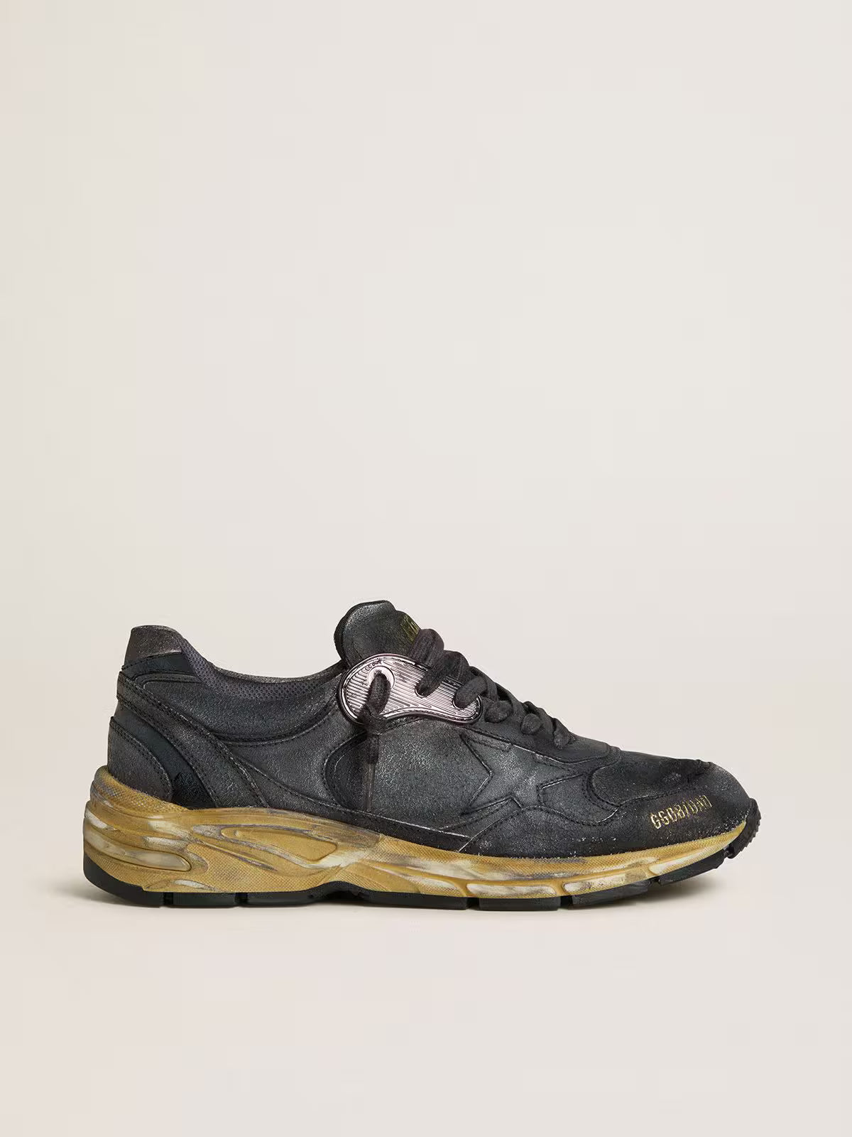 Dad-Star pour homme en cuir craquelé et cuir naplak noirs avec étoile et contrefort noirs