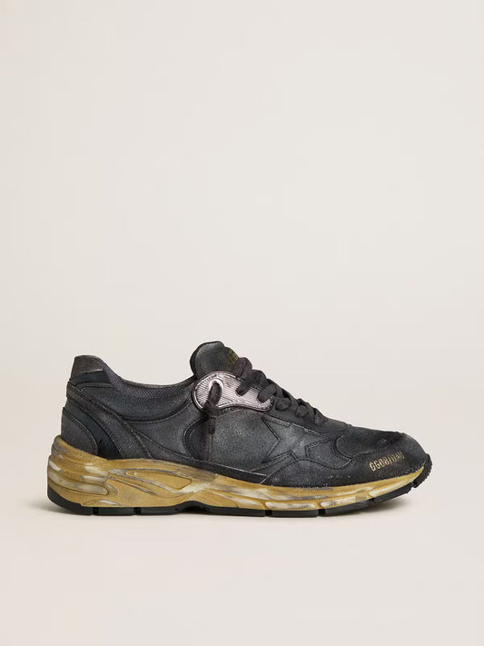 Dad-Star pour homme en cuir craquelé et cuir naplak noirs avec étoile et contrefort noirs