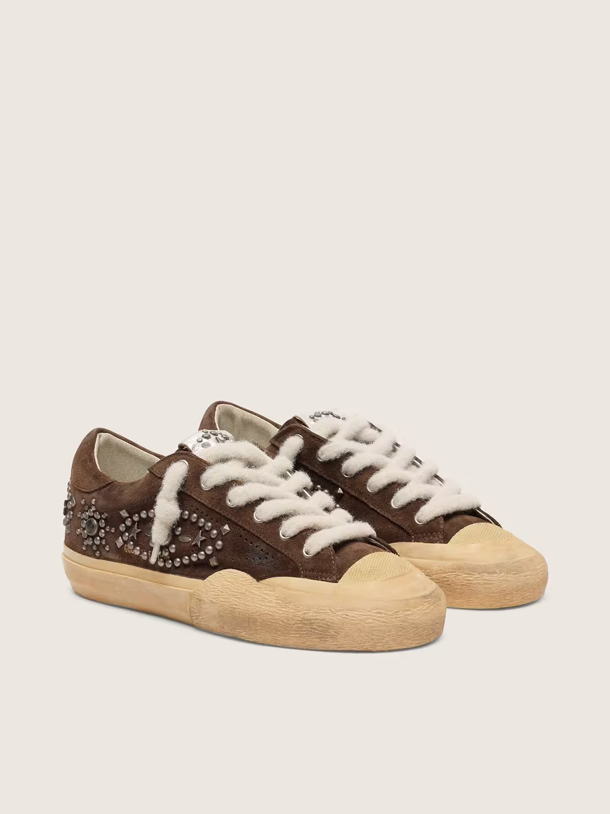 Super-Star Penstar pour homme en cuir velours marron avec cabochons