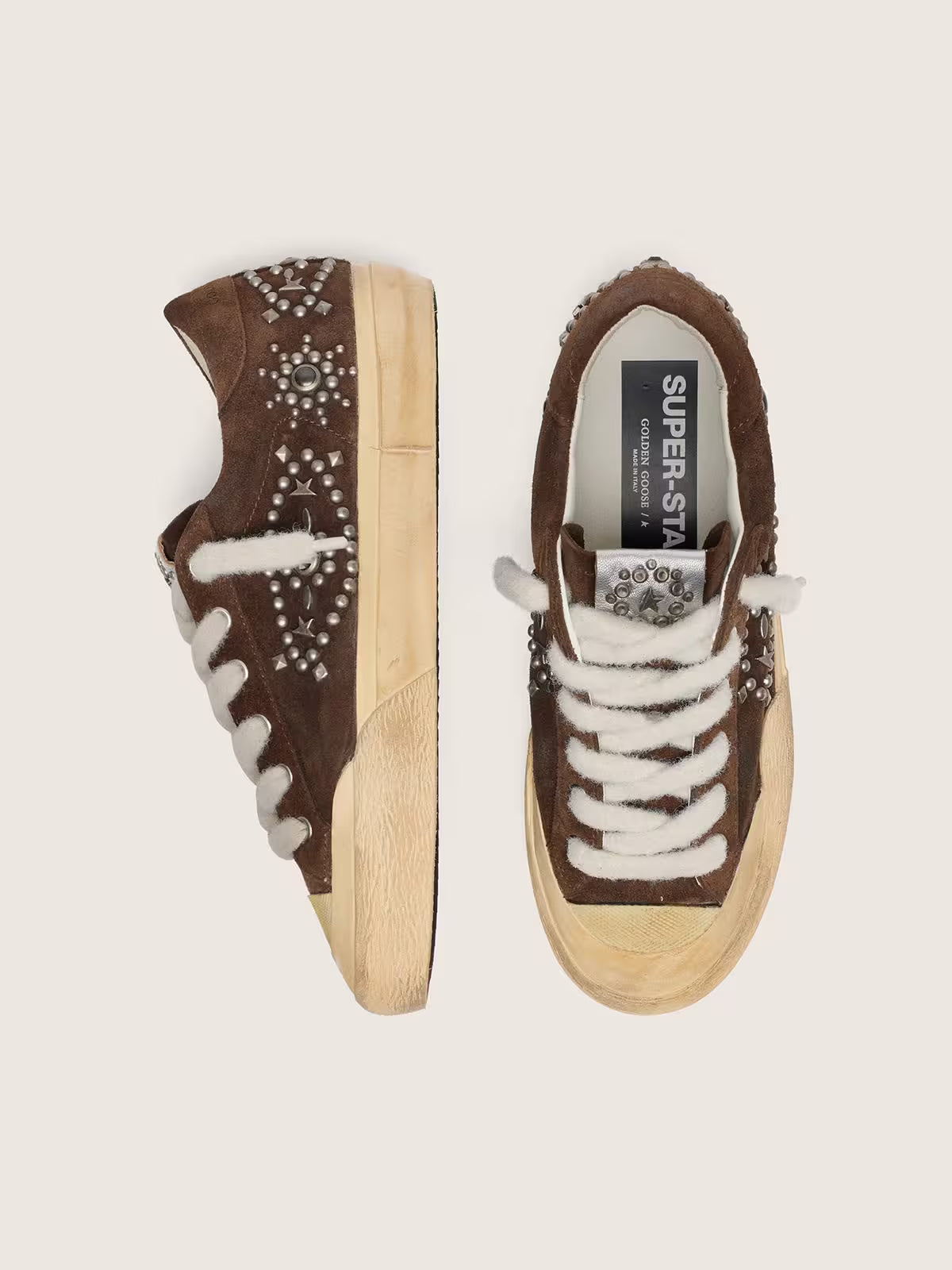 Super-Star Penstar pour homme en cuir velours marron avec cabochons