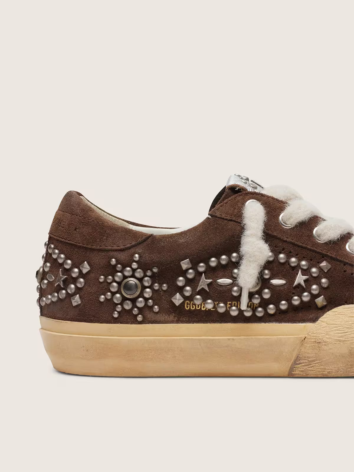 Super-Star Penstar pour homme en cuir velours marron avec cabochons