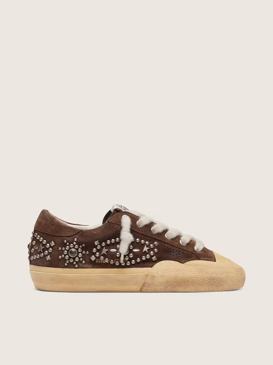 Super-Star Penstar pour homme en cuir velours marron avec cabochons