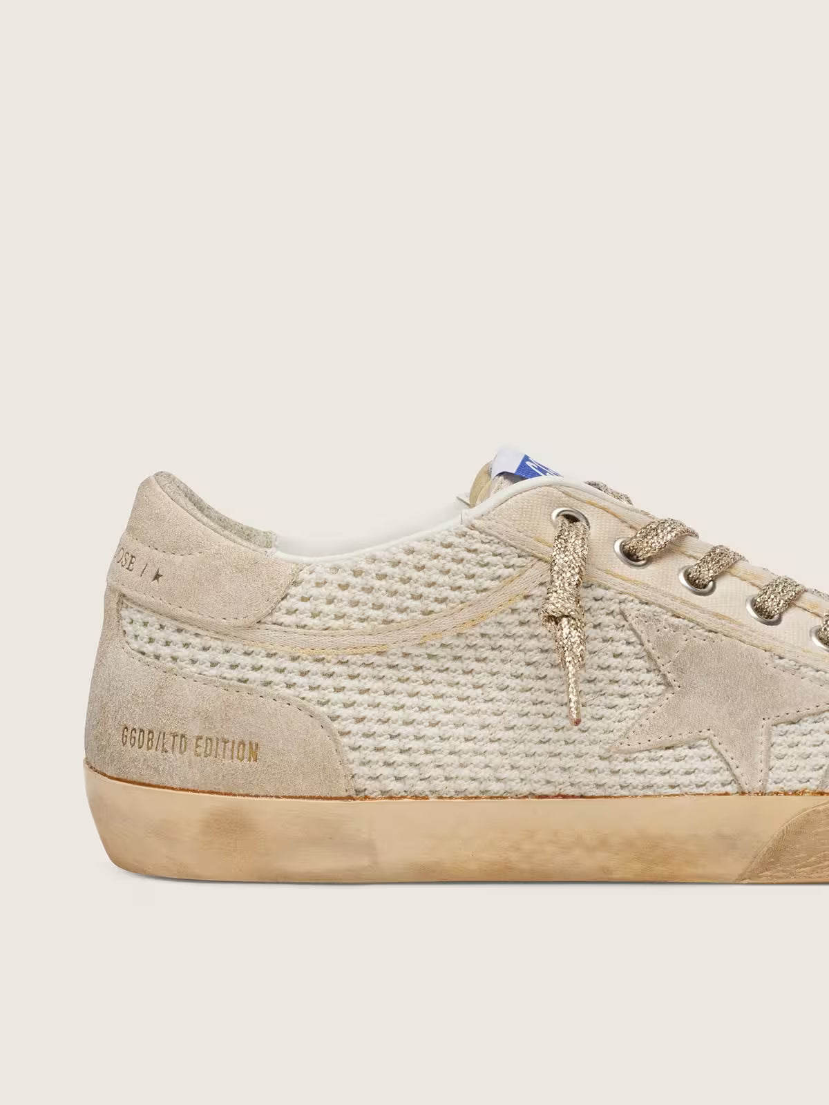 Super-Star LAB pour homme en résille et cuir velours blanc et beige