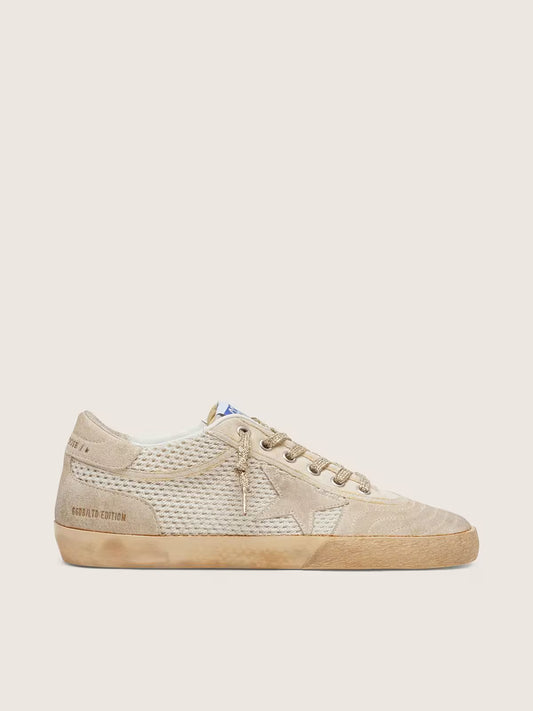 Super-Star LAB pour homme en résille et cuir velours blanc et beige