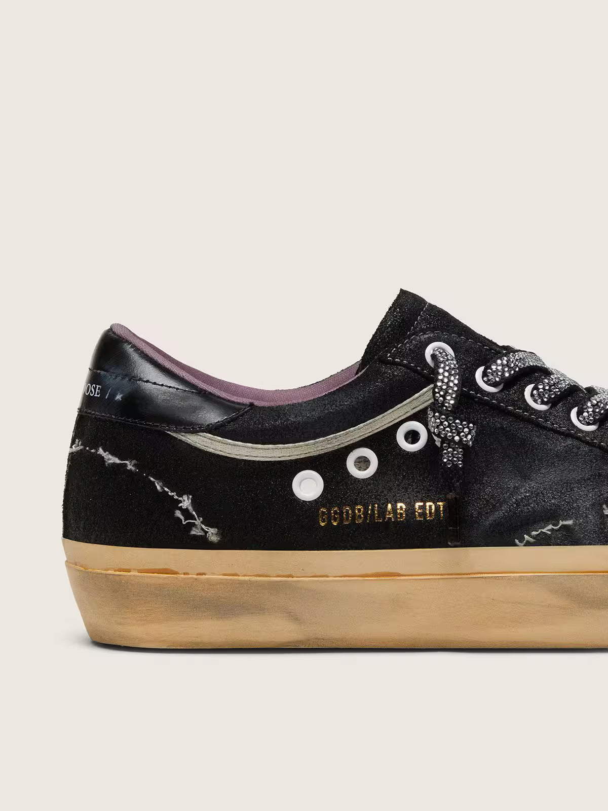 Super-Star LAB pour homme en cuir velours lamé noir et nylon avec étoile en relief et lacets avec cristaux