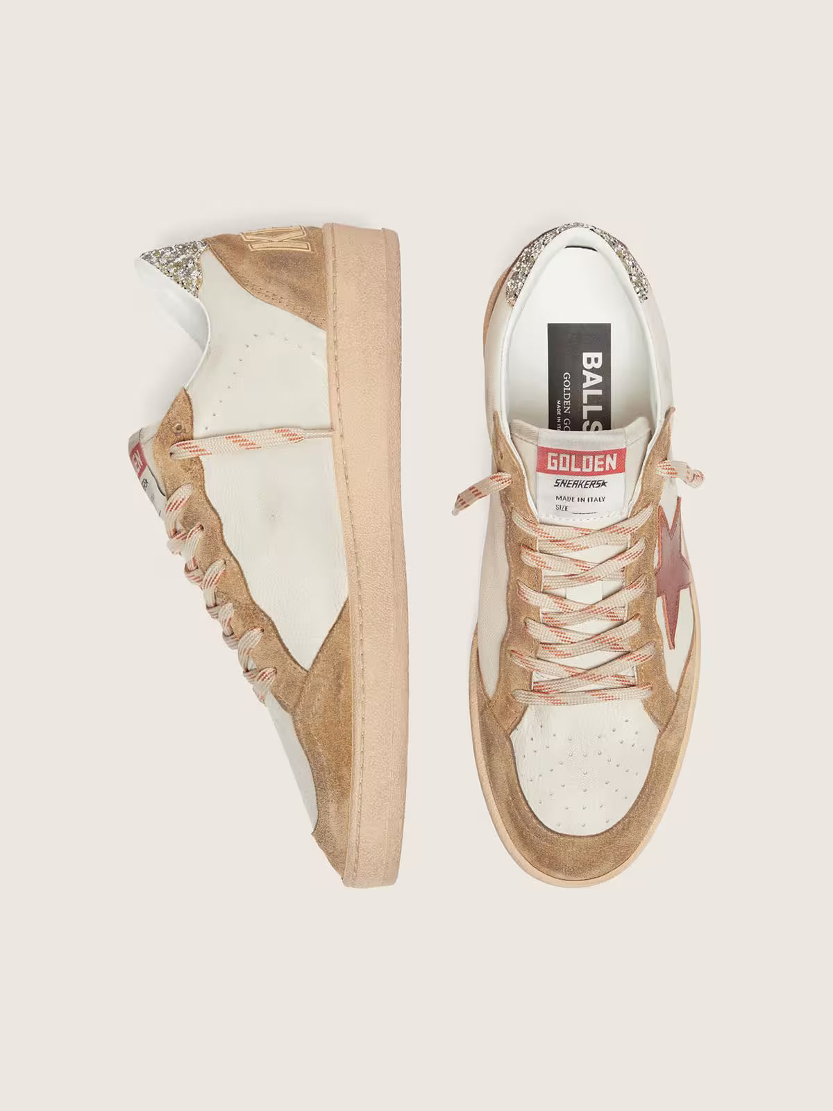 Ball Star femme en cuir crème avec étoile en cuir brique et empiècements en cuir velours