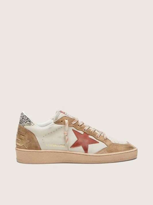 Ball Star femme en cuir crème avec étoile en cuir brique et empiècements en cuir velours