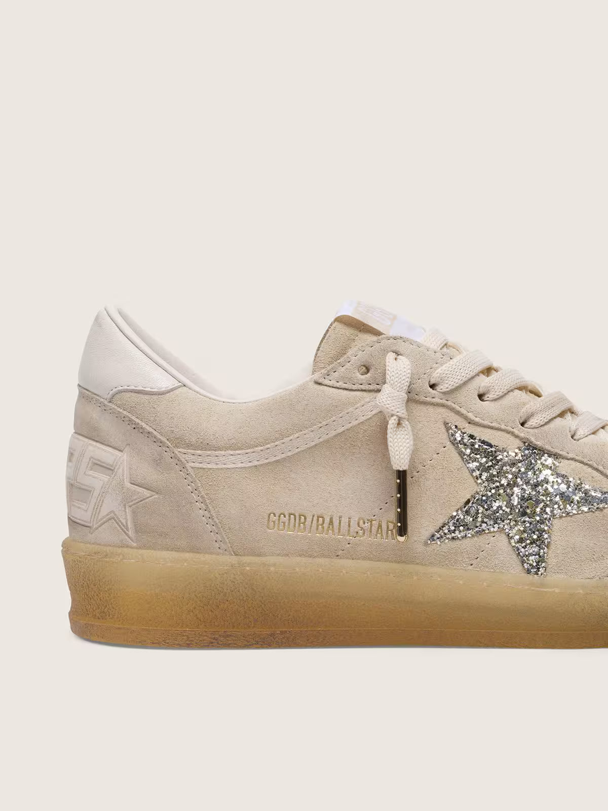 Ball Star femme en cuir velours nacré avec étoile à paillettes argentées