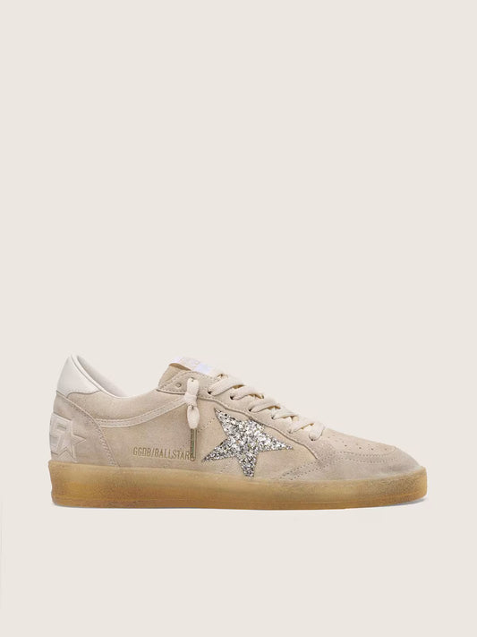 Ball Star femme en cuir velours nacré avec étoile à paillettes argentées