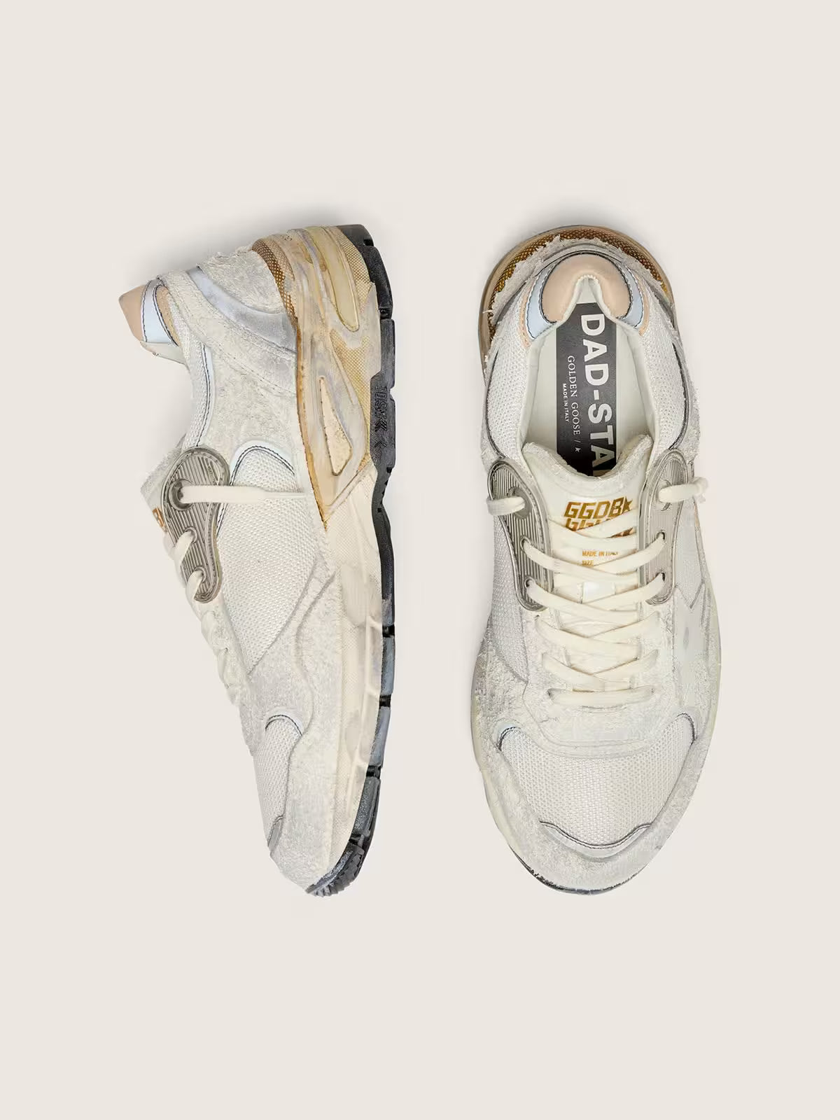 Dad-Star pour femme en cuir velours et résille avec étoile en cuir blanc et contrefort en cuir beige