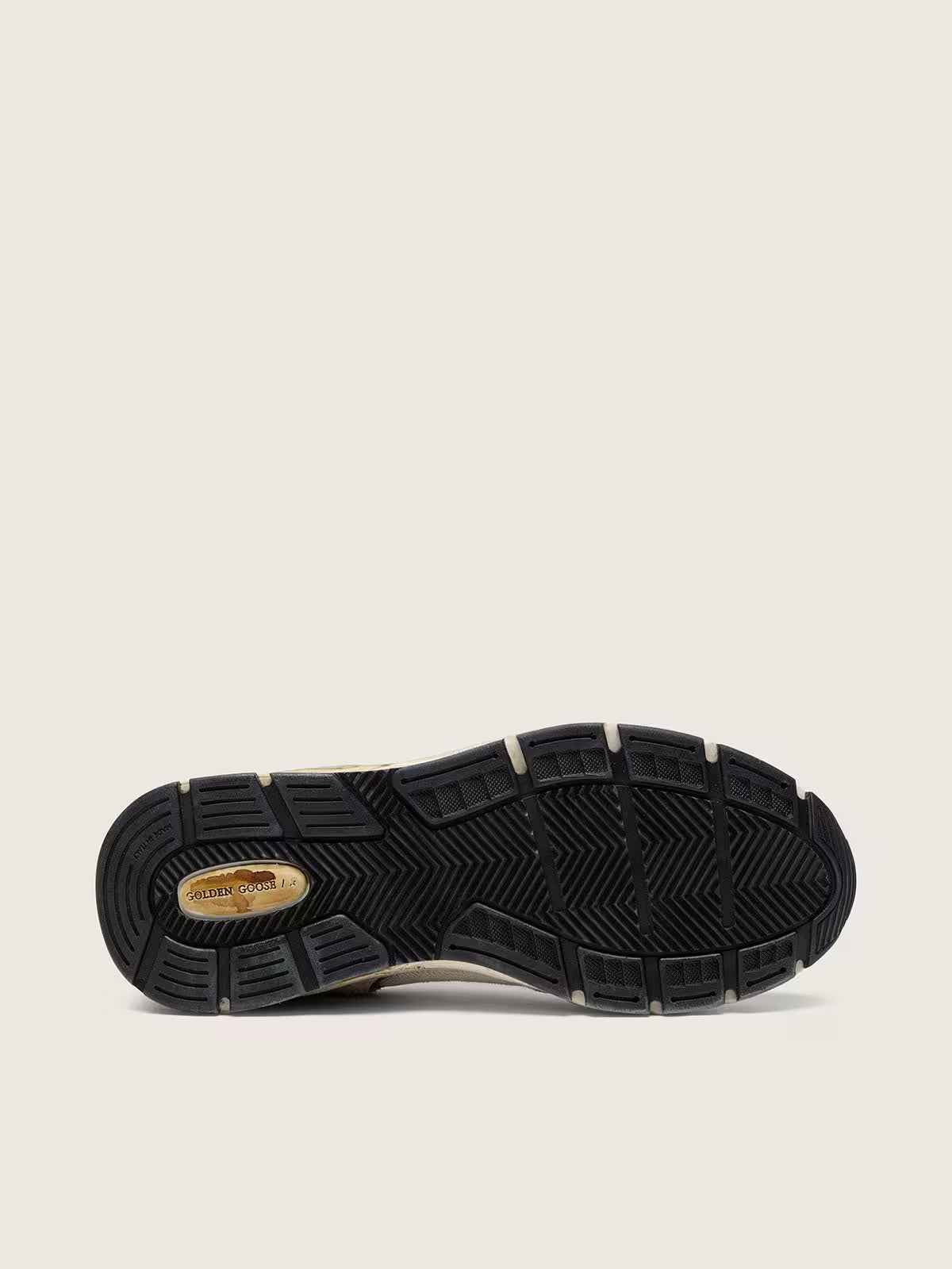 Dad-Star pour femme en cuir velours et résille avec étoile en cuir blanc et contrefort en cuir beige