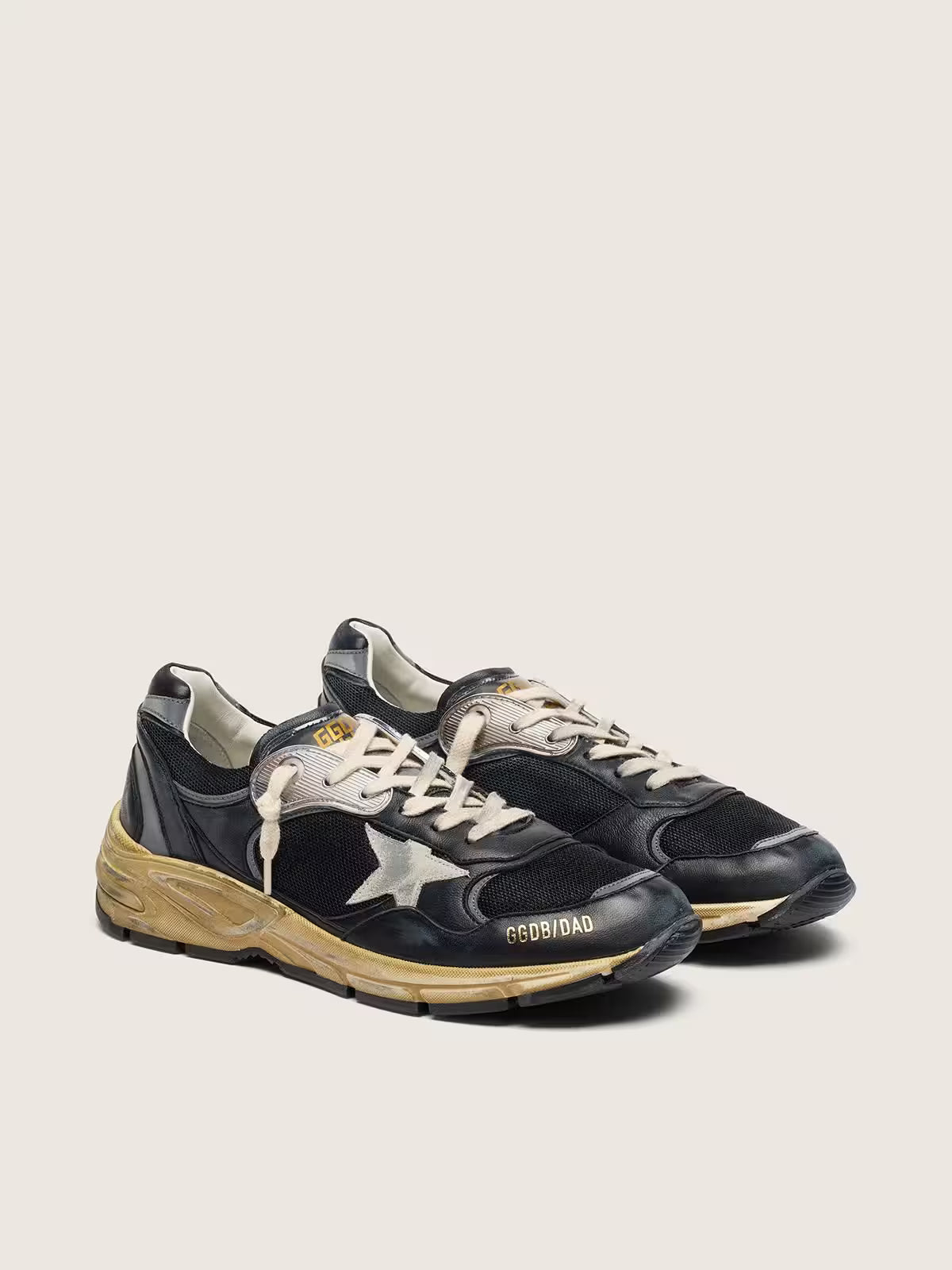 Dad-Star femme en résille et cuir nappa noir et argent avec étoile grise